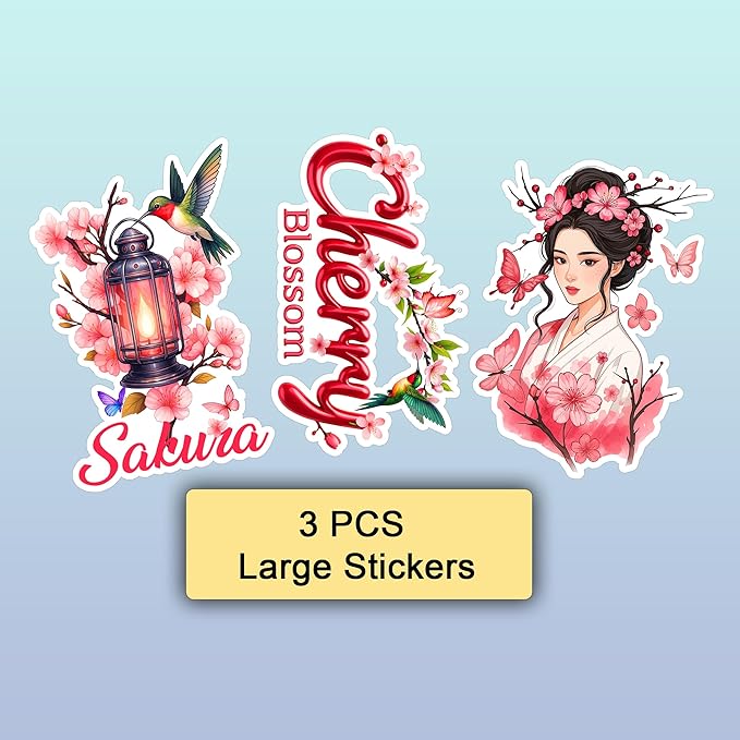 105 PCS Cherry Blossom Stickers Pack, Sakura Floral Pink Vinyl Waterproof Decals, Flower Laptop Water Bottle Scrapbook Sticker Gift for Kids Teens Adults Birthday Christmas