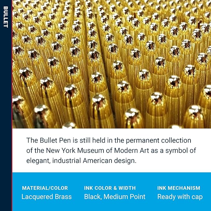 Fisher Space Pen Bullet Pen, Ballpoint, Black Ink, Gold Lacquered Brass, Gift Box