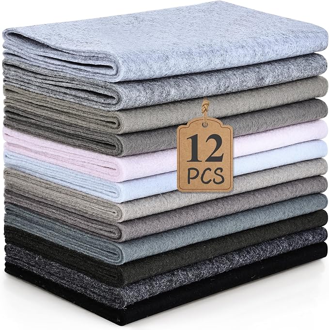 12 Rolls 8"x35"(20.5x90cm) 1.4mm Thick Soft Felt Fabric Sheet 12 Assorted White Grey Series Colors Felt Pack for DIY Craft Sewing Squares Nonwoven Patchwork