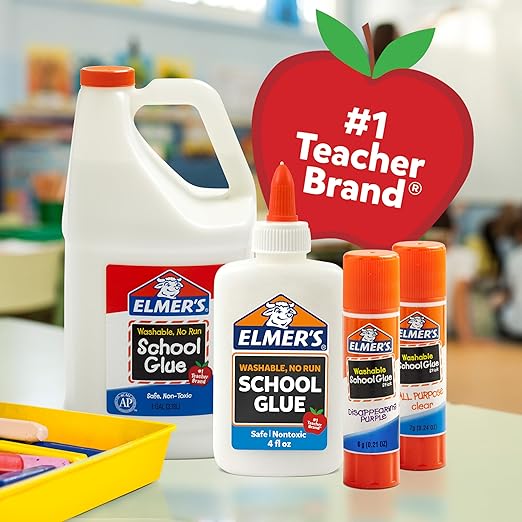 Elmer's Liquid School Glue, Slime & Craft, Safe and Non-Toxic, Washable, White, 4 Ounces Each, Great for Making Slime, 12 Count - Ideal for Classroom, Home, Office, Teacher Supplies