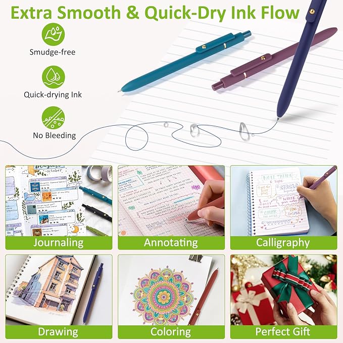 FIOVER Colored Pens, 6 Pack Colorful Gel Pens, Quick-Dry 0.7mm Medium Point for Journaling, Note Taking, Doodling, Aesthetic Office School Supplies, Gifts for Women Men(6PCS Vintage Colorful)