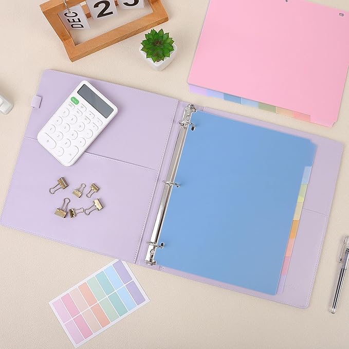 SKYDUE Durable Plastic 8-Tab Dividers, Big Tab Dividers for 3 Ring Binder, Write & Erase 3 Ring Binder Dividers with Tabs, with Sticker Labels, 1 Set, Pastel Color