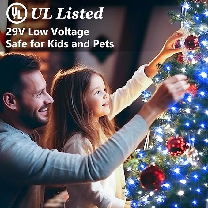 1500 LED 470FT Christmas Lights Outdoor, Christmas String Fairy Lights with Timer & Memory, Waterproof 12 Modes Dimmable Twinkle Tree Lights for Home Patio Wedding Party Yard Xmas Decor, Blue & White