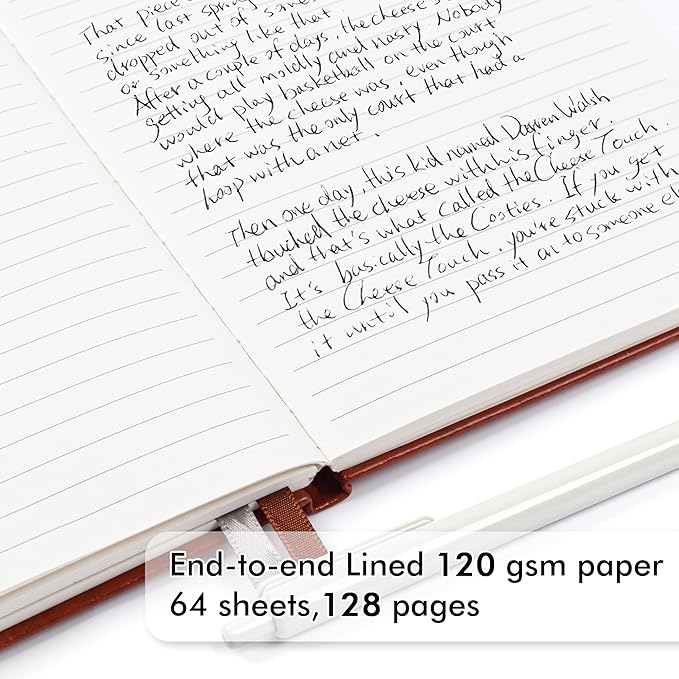 feela 5 Pack Journal Notebook Bulk for School, Hardcover Business Notebooks Classic Ruled Lined Journals with Pen Holder for Work Note Taking, with 5 Black Pens, 120 GSM, 5.1”x8.3”, A5, Brown