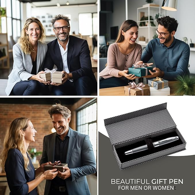 ZenZoi Elegant Pen – Grey Executive Rollerball Pen. Smooth Writing Fine Point Roller Gel Ink. Fancy, Luxury Pen for Men or Women. Quality, Business, High End Pen Gift Set