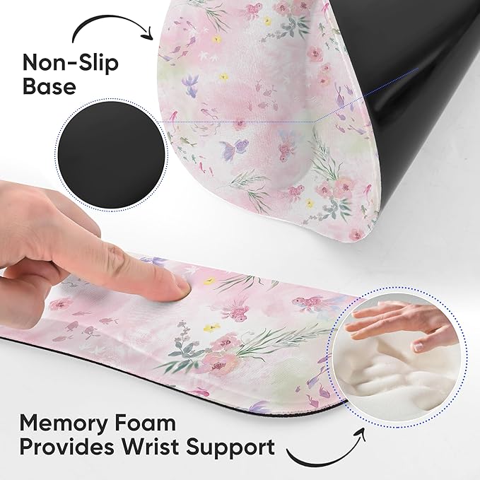 Ergonomic Keyboard Mouse Pad Wrist Rest Support Set for Laptop/Computer/Desktop,Memory Foam Hand Rest Wrist Cushion for Gaming/Office,Lightweight Comfortable & Pain Relief (Little Goldfish)