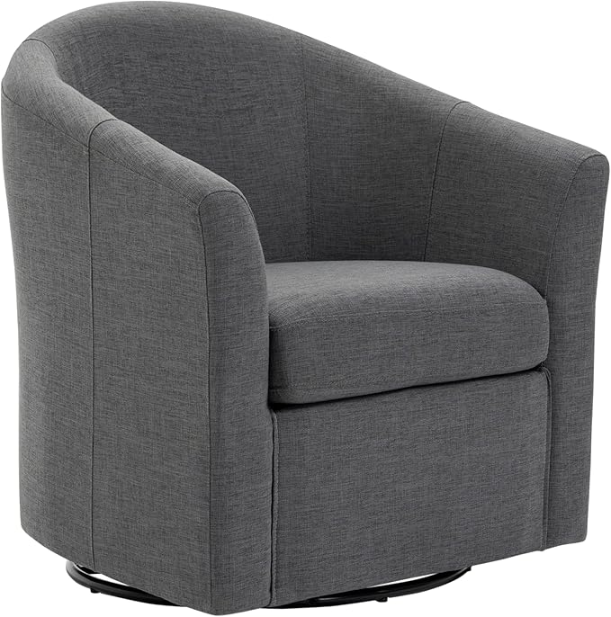 UIXE 360° Swivel Barrel Accent Chair, Modern Round Arm Chair Upholstered Club Armchair, Single Sofa Seating in Fabric for Living Room, Bedroom (Dark Grey)