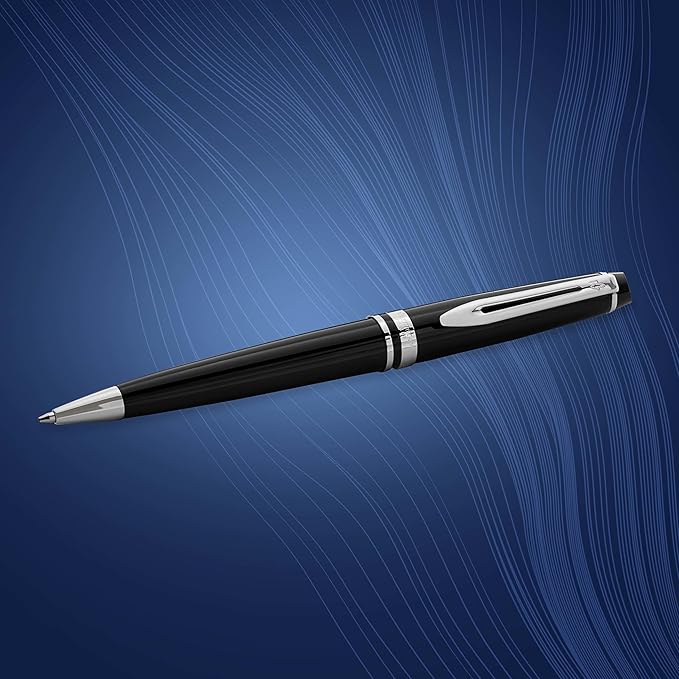 Waterman Expert Ballpoint Pen, Gloss Black with Chrome Trim, Medium Tip, Blue Ink, Luxury Pen in Gift Box - Supreme Writing Comfort, Signature Style, Polished, Professional