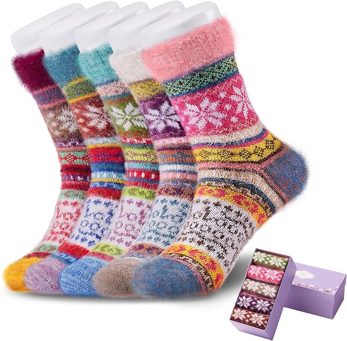 SISOSOCK 5 Pairs Fuzzy Soft Cozy Fluffy Socks for Women, Casual Warm Sleep Comfy Socks, Thick Winter Plush Gifts for Women