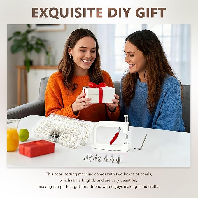 Pearl Setting Machine Hand Press Tools 2 Boxes White No Holes Pearl Beads with Rivet Studs Screw Heads L Hexagon Wrench for Decorating Clothes Hat Trousers Dresses Bag Hair Band DIY Crafts (White)