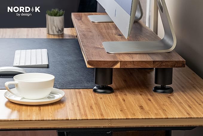 Nordik Large Dual Monitor Riser for 2 - Premium Handmade Hardwood Acacia Computer - Laptop TV Stand with Storage for Desk Accessories - Organizer Television