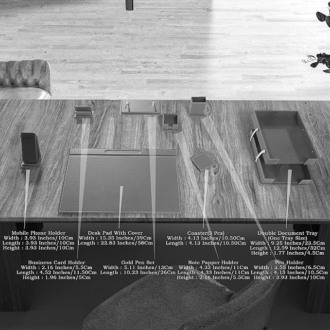 MOOGCO Bonded Set Luxury Leather Desk Pad & Desk Organization Essentials Desk Organizer Leather Desk Organizer (Green)