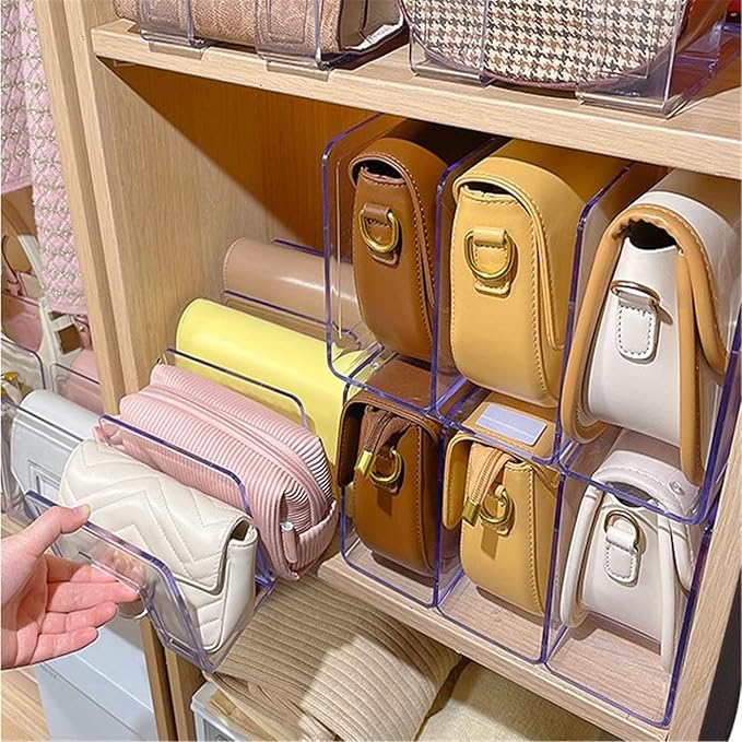 YAGELI Clear Acrylic Desk File Sorter Purse/Handbag Organizer Clutch Divider Mesh Folder Office Supplies Stand Bookshelf (3 Sections) (2Pack-4Sections)