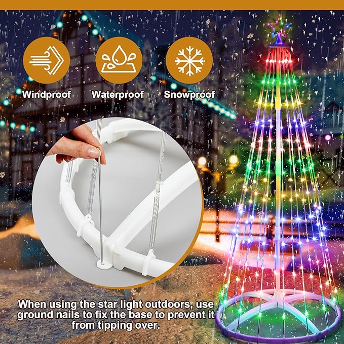 5 Pack 4/5/6 FT Smart Christmas LED Cone Tree Lights 24 Modes RGB Color Changing App Control with Timer Foldable Tree Light Outdoor Yard Holiday Decor for Christmas New Year Xmas Decorations