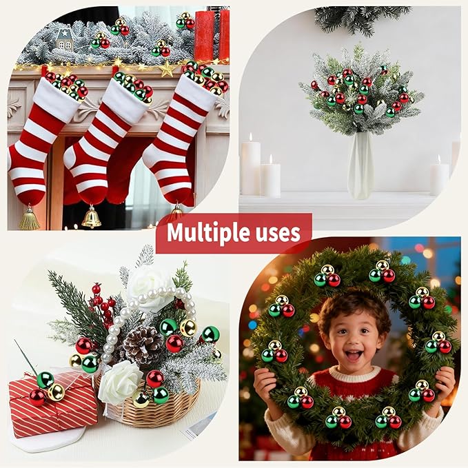 YIYA 18 PCS Christmas Tree Picks Ornaments 3 Color Red Green Gold Xmas Decor on Wired Stems Shatterproof Xmas Ball Picks Branches for Tree Vase Wreath Garland Indoor Outdoor Garden Holiday Party Decor
