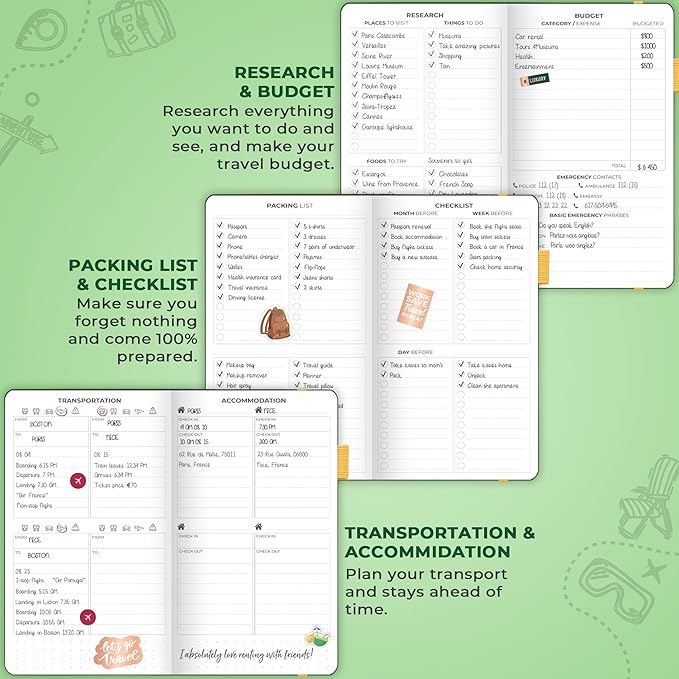 Clever Fox Travel Journal Pocket – Vacation & Road Trip Itinerary Planner Organizer & Traveling Memory Diary – Small Traveler Notebook (Forest Green)