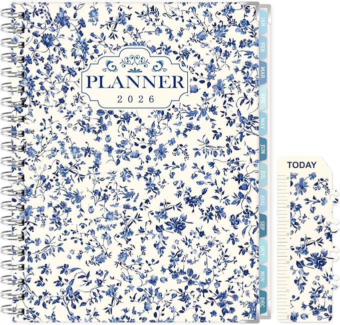 GuassLee Large 2026 Planner, Weekly and Monthly Planner from January 2026-December 2026, 8.5"x 11" Calendar Agenda Book with Back Pocket, Stickers for Home Office School Supply, Blue Floral, A4 Size
