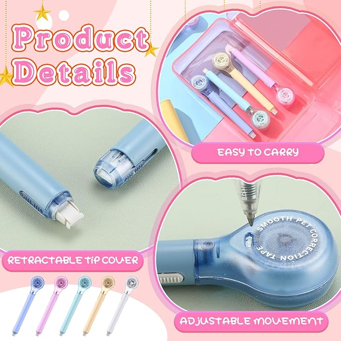 10 Pack Correction Tape Pen Correctional Ink Tape Push Pull Protective, Easy to Use Applicator for School Office Supplies, 0.2 x 236 Inch(Macaron Color)