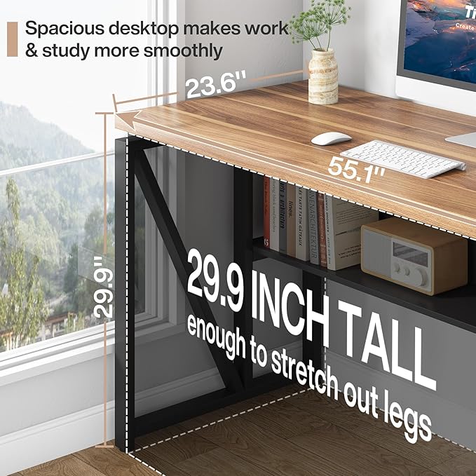 Tribesigns 55" Executive Desk with Reversible File Cabinet, Large L-Shaped Office Desk with Drawers, Business Furniture Workstation for Home Office (Dark Walnut, 55-inch)