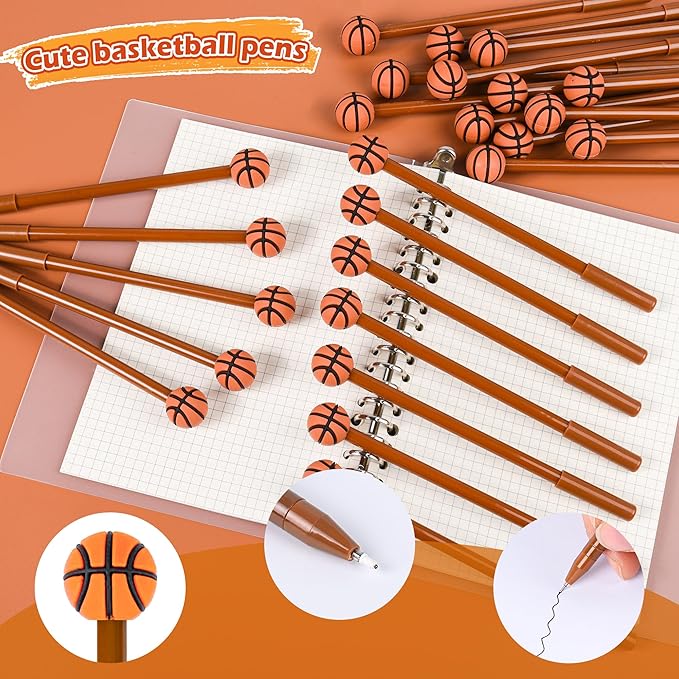 LiYiQ 100 Pcs Basketball Cartoon Cute Fun Pens for Kids Kawaii Soccer Shape Gel Black Ink Pen Cute Basketball Pens for School Office Home Student Kids Present