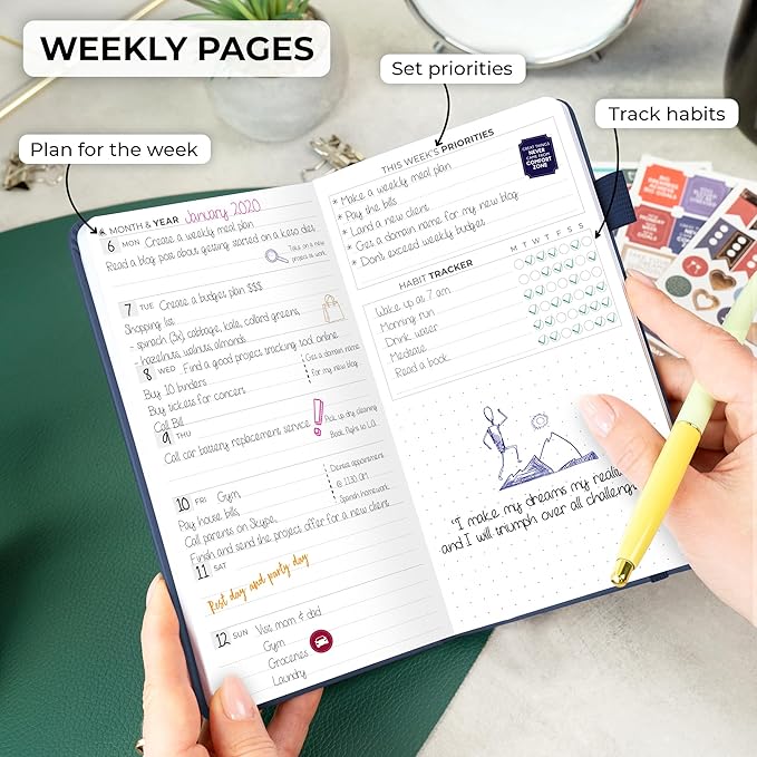 Clever Fox Pocket Planner Weekly – Undated Monthly Goal Planner and Calendar, Mini Planner Perfect for Purse, 3.7x6.7" (Dark Blue)