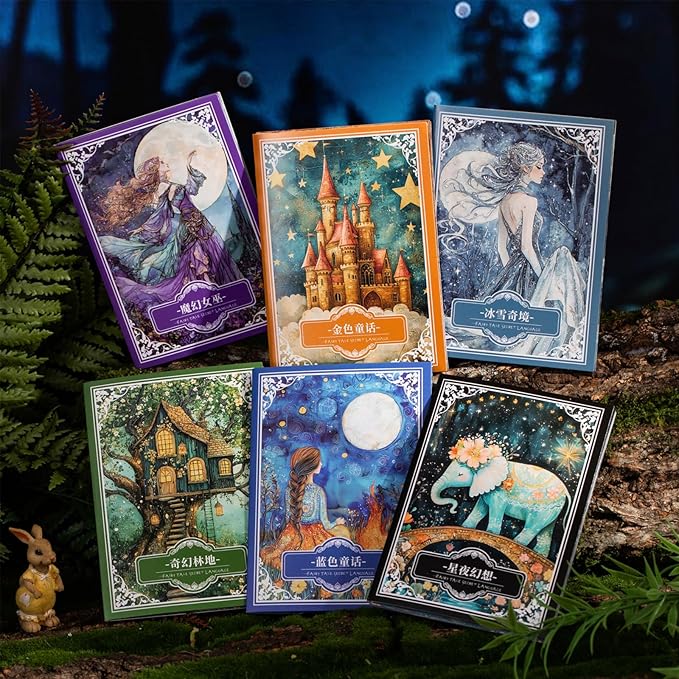 Large 6 Sets 60 Pcs Washi Stickers Book Kit for Journaling, Vintage Aesthetic Fairy Forest Magic Scrapbook Stickers for Scrapbooking Bullet Junk Journal Supplies Planner Stationery Collage Craft Gifts