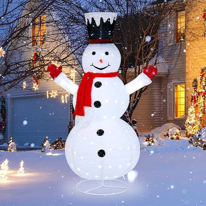 Tangkula 6 FT Lighted Christmas Snowman, Outdoor Pop-up Snowman Figure w/200 Lights, Red Scarf, Black Hat, Ground Stakes, Zip Ties, Collapsible Faux Light up Snowman for Party, Festival Decor