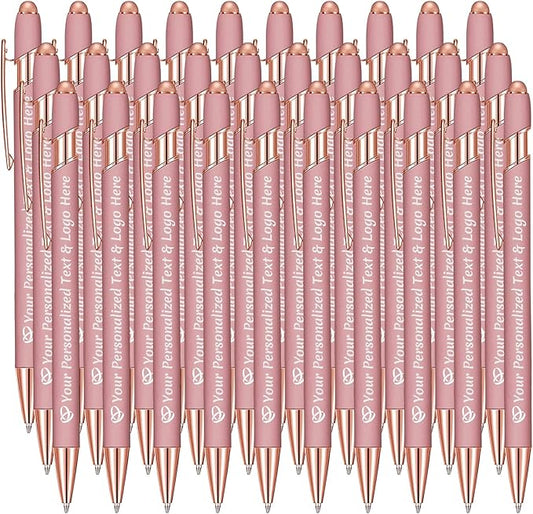 STREADVE Personalized Custom Pens 30 Engraved Writing Pen with Name Logo, Customized Promotional Items Stylus Pen Gifts for Women Realtor Nurse Wedding Business, Rose Gold