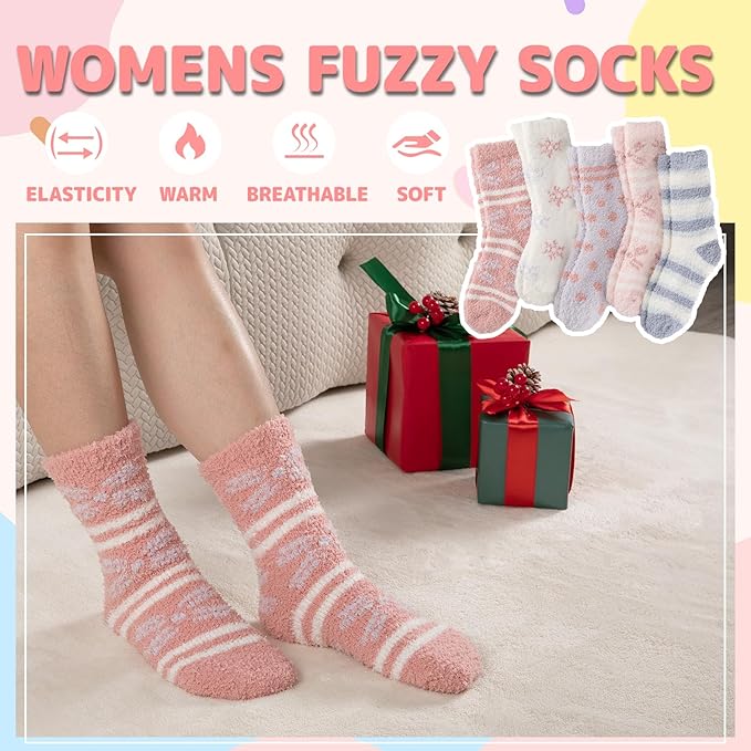 COOPLUS Fuzzy Socks for Women Warm Fluffy Cozy Winter Soft Home Slipper Socks (5 Pairs)