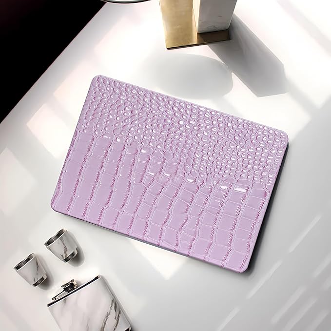KEROM Compatible with Crocodile MacBook Air 13 inch Case 2021 2020 2019 2018 M1 A2337 A2179 A1932, Textured Elegant Luxury Aligator Skin Snakeskin PU Leather Hard Shell & Keyboard Cover, Lilac