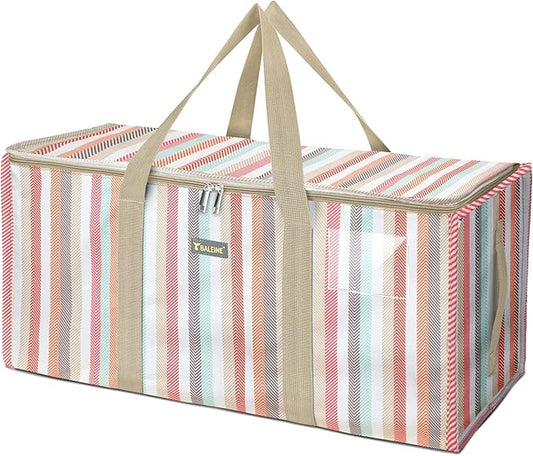 BALEINE Extra Large Storage Tote with Zippers & Carrying Handles, Heavy-Duty Oxford Fabric Moving Bags for Laundry, Space Saving, Storage, Color Stripe