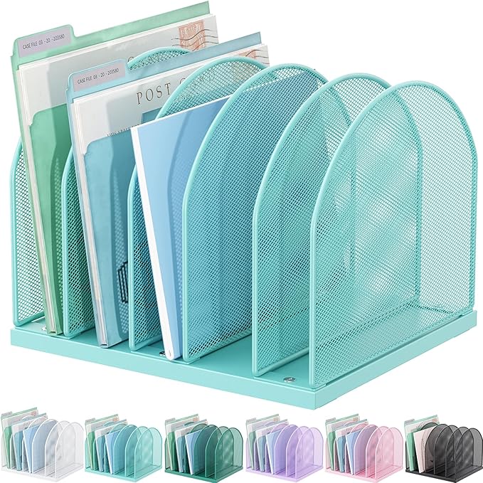 gianotter Desktop File Organizer, Desk Organizer with 5 Compartments, Paper Organizer for Desk, Workspace Organizers for Office Supplies (Blue)