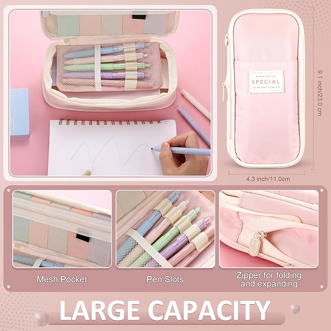 Janlaugh 38 Pcs Aesthetic College School Supplies with Pen Case Sticky Notes Gel Pens Highlighters Correction Tapes Back to School Stationery Kit(Macaron Color,Elegant)