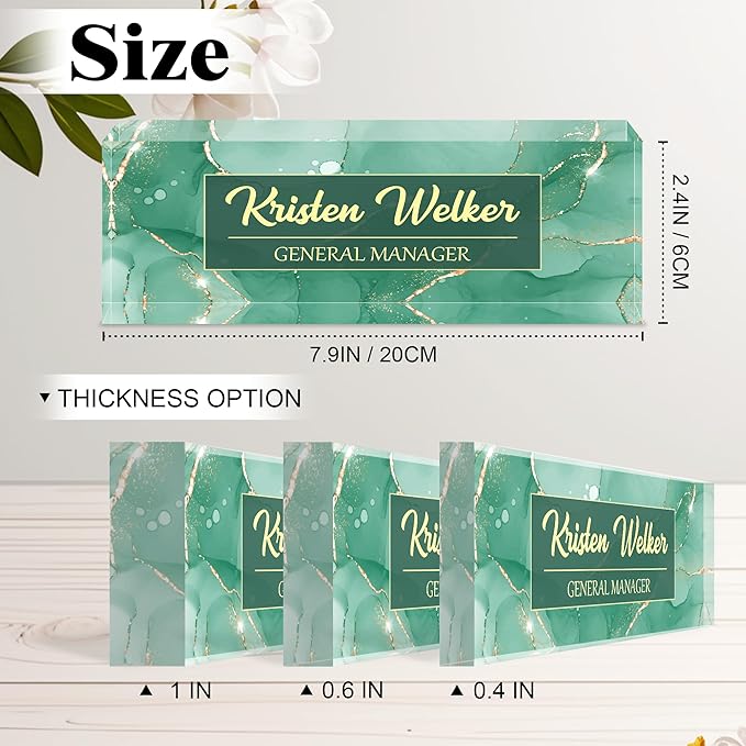 Ship Next Day-Custom Name Plate for Desk, Desk Name Plate Personalized, Acrylic Office Desk Accessories, Appreciation Gifts for Coworkers Employee Teachers Boss Women Men (Green Coast)