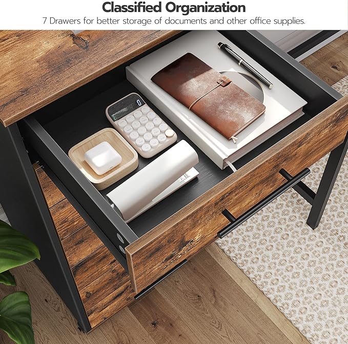 HOOBRO 7-Drawer File Cabinet, Wooden Office Cabinet with Drawers, Mobile Storage Filing Drawer for Home Office, Study, Easy Assembly, Rustic Brown and Black BF07WJ01