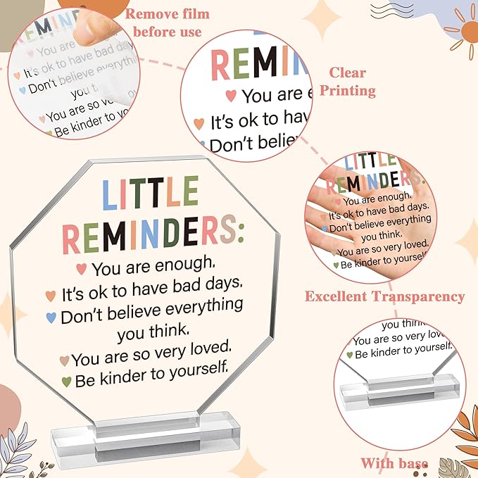 Yopyame Acrylic Inspirational Gift Ideas - Little Reminders You are Enough Acrylic Gift for Women Men Friends Coworker Inspirational Motivational Keepsake Paperweight Clear Desk Sign Office Home Decor
