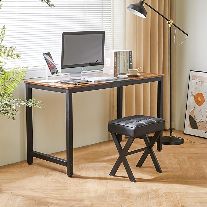 IBUYKE Square Makeup Stool with X-Leg Foot Rest, PU Footrest, Ottoman Seat Vanity Stool, Multi-Use as Small Side Table, for Bedroom, Living Room, Black LG-71B