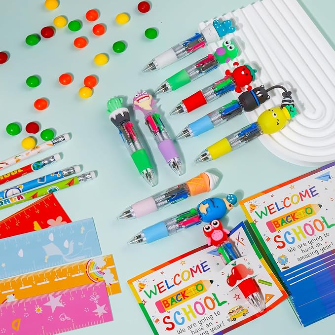 30 Set Cute Multicolor Pens in One 4-in-1 Fun Pens Bulk with 30 Gift Cards for Kindergarten Party Welcome Back To School Student Gift Bulk Office School Exchange Gifts