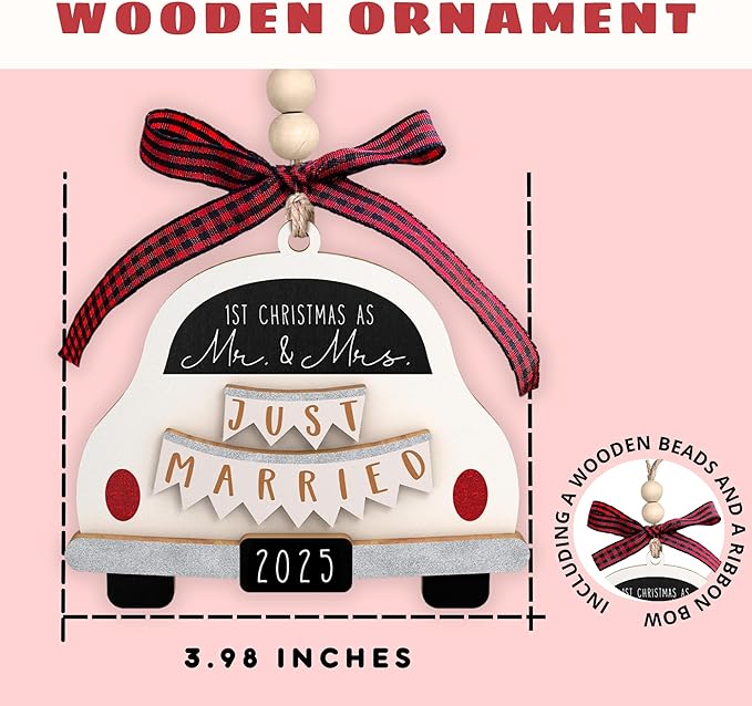 Wedding Gifts - Mr and Mrs Gifts - Wedding Gift for Couples 2025, Bride, Future Mr and Mrs - First Christmas Married Ornament 2025 - Bridal Shower Gift for Married Newlywed - Wood Ornament