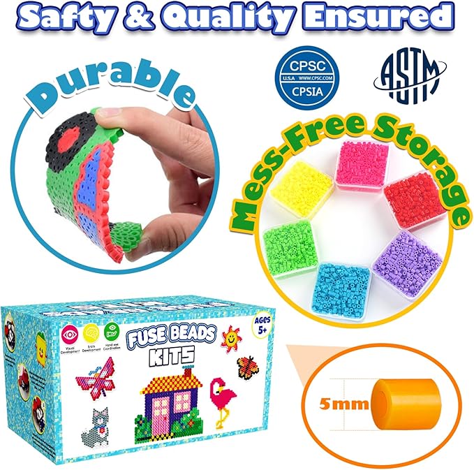 FUNZBO 31000 5mm Fuse Beads Kit - 48 Colors, Christmas Homeschool Arts and Crafts Supplies for Kids, Toys Set, Art Decorations for Room, Christmas Toys Gifts for Girls and Boys Age 5+