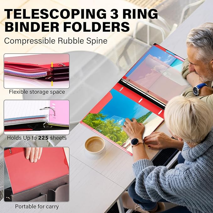 WOT I Telescoping Project Organizer 2-Pack, Refillable Binder with Dividers and Pockets, 13 Pocket Folders, 1 Inch 3 Ring Binder, Red