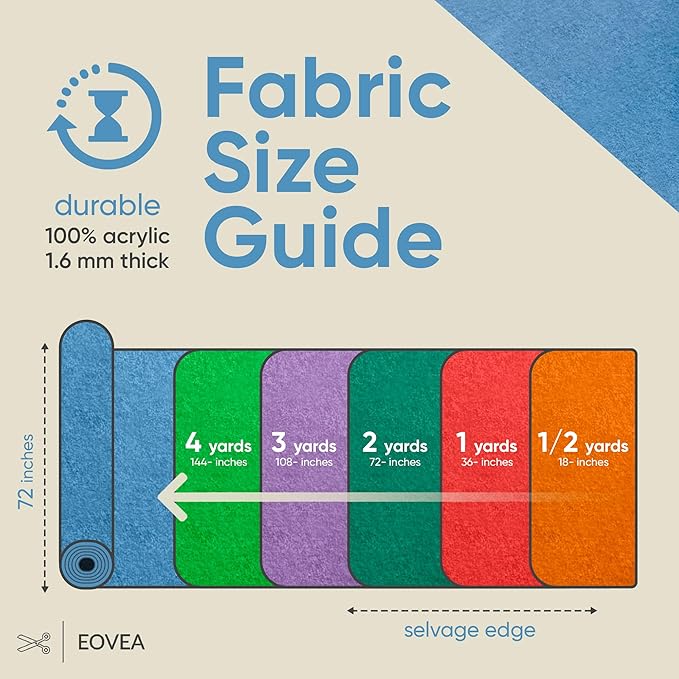 EOVEA | Acrylic Felt Fabric by The Yard - Non-Stiff, Soft Material - 72" Wide - 1.6mm Thick Felt Sheets for DIY Crafts, Sewing, Upholstery, Cushion, Padding(Baby Blue, 1 Yard)