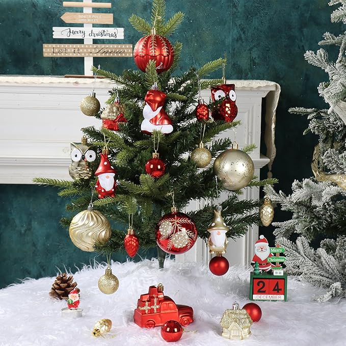 Red and Gold Christmas Ornaments Set, 75PCS Shatterproof Christmas Ornaments, Assorted Xmas Tree Hanging Ornaments for Christmas Trees, Holiday, Thanksgiving Party Decor(Red & Gold)