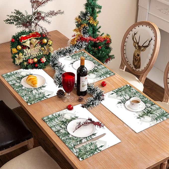 50 Pack Pine Trees Christmas Paper Placemats,16x 11 Inch Xmas Tree Disposable Placemats Seasonal Winter Xmas Holiday Table Mats for Kitchen Dining Christmas Party Decor