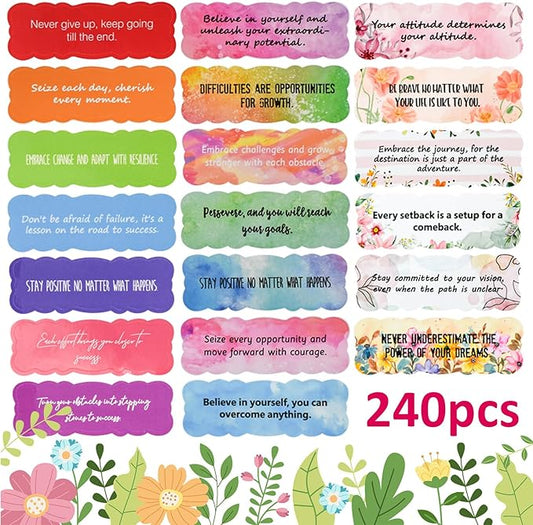 VANRA 240 Inspirational Stickers Motivational Scrapbook Sticker for Journaling Planner Water Bottles Scrapbooking Pages Laptop Decals Decoration, Vinyl Positive Affirmation Stickers for Women Teens