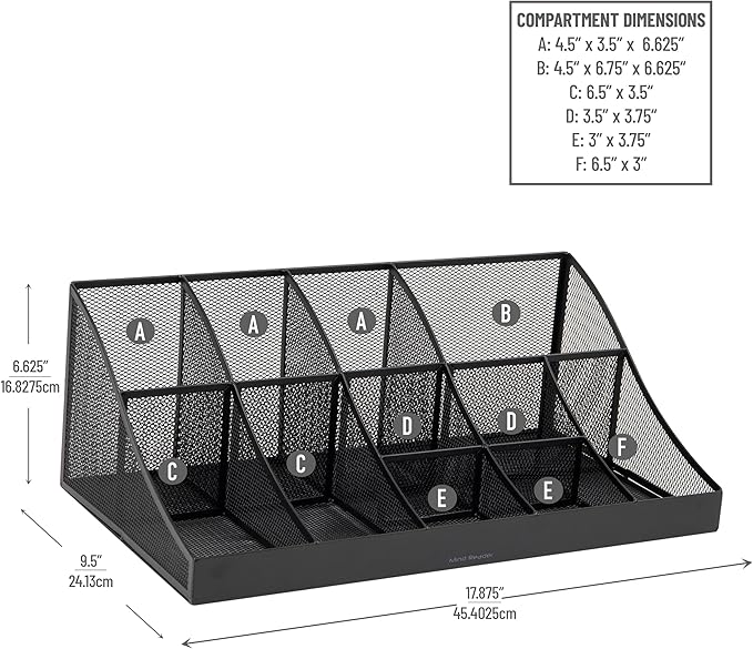Mind Reader Countertop Organizer, 2-Tier Office Breakroom Supply Caddy, Metal Mesh, Black