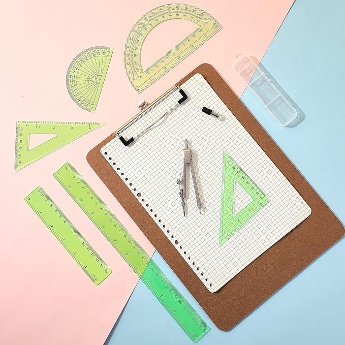 Zonon 1 Set Plastic Geometry Math Set Includes Drawing Compass, 6 Inch 4 Inch Protractor, 45/60 Degree Triangle Rulers 12 Inch 6 Inch Math Ruler Transparent for Office Supplies(Green)