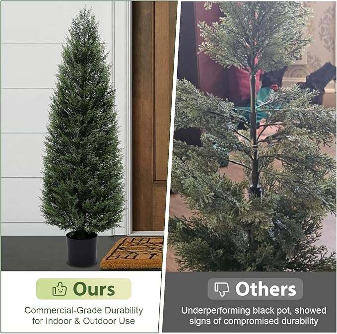 2Pack 5ft Outdoor Artificial Cedar Topiary Trees, All-Weather Faux Pine for Home Porch Entryway Decor