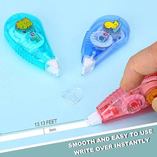 White Correction Tape, 12 Pack, 13.13 Feet Correction Tape for School and Office, Easy to Use Applicator for Instant Corrections. (Animals)