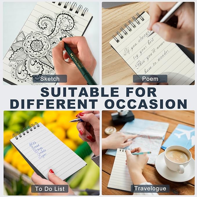 Tenceur 54 Pcs Pocket Notebook Bulk Small 3x5 Inch Spiral Notepads Mini Top Bound Notebook with Lined 120 Pages Ruled Memo Pads for Office College Nurse Essentials Back to School Gift(Black)